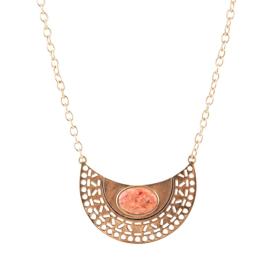 Pharoah Orange Sponge Coral Pendant and Golden Bronze Necklace