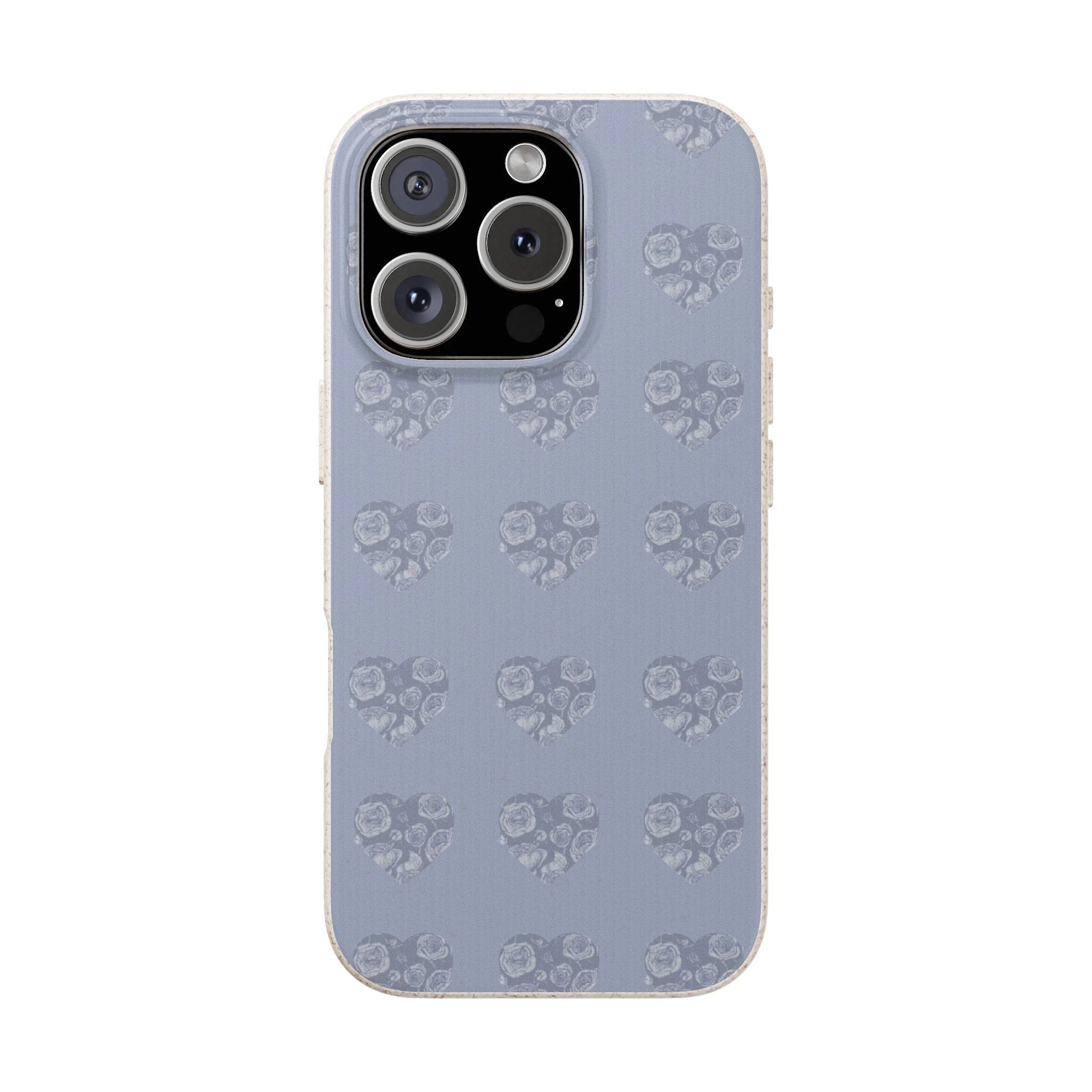 Phone case, Eco Friendly Biodegradable Light Gray Floral Purple Heart Pattern by Printify