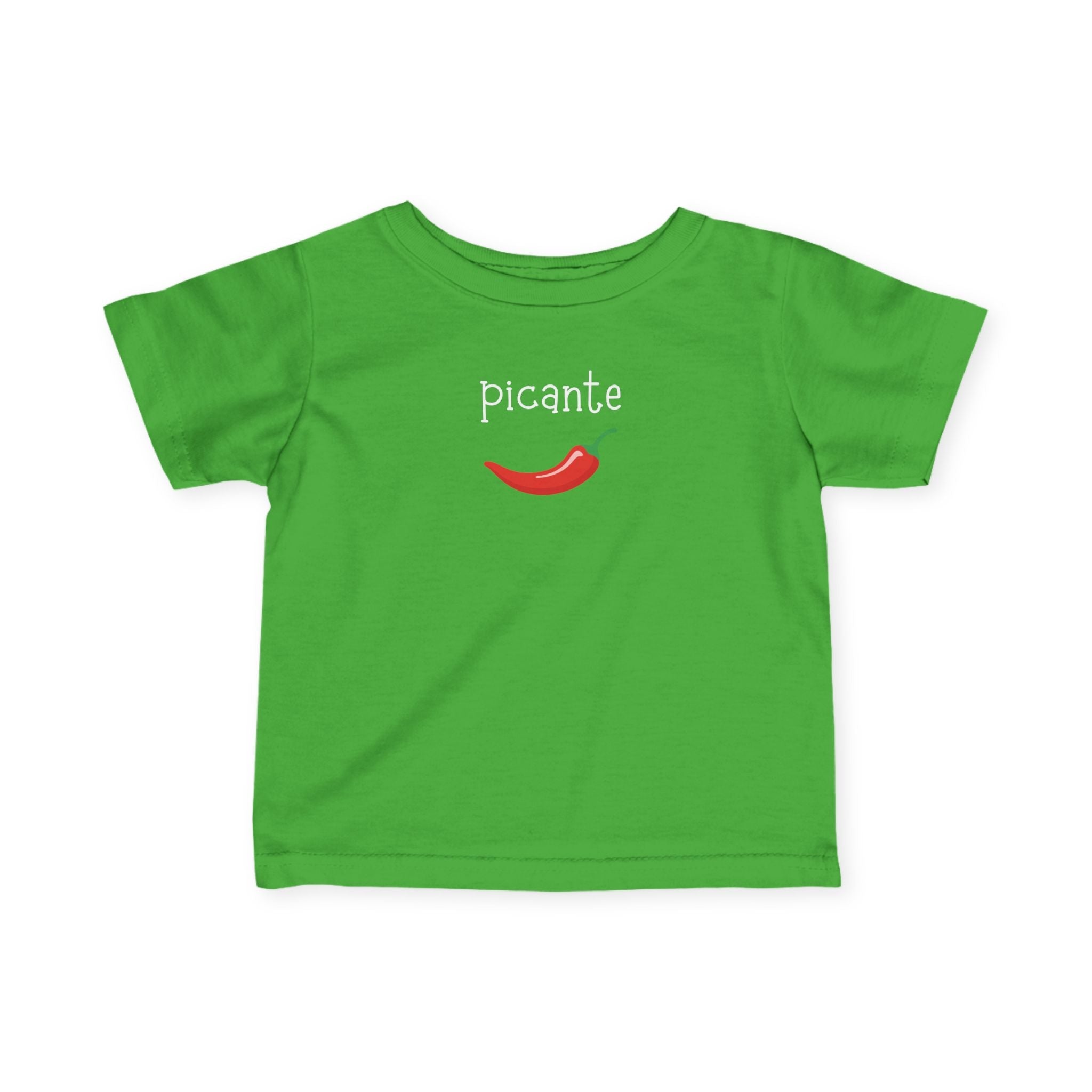 Picante Spicy Spanish Chili Pepper Infant Tee Baby Green Shirt, Spanish Word Design Kids clothes La Vie Bien Picante Spicy Spanish Chili Pepper Infant Tee Baby Green Shirt, Spanish Word Design