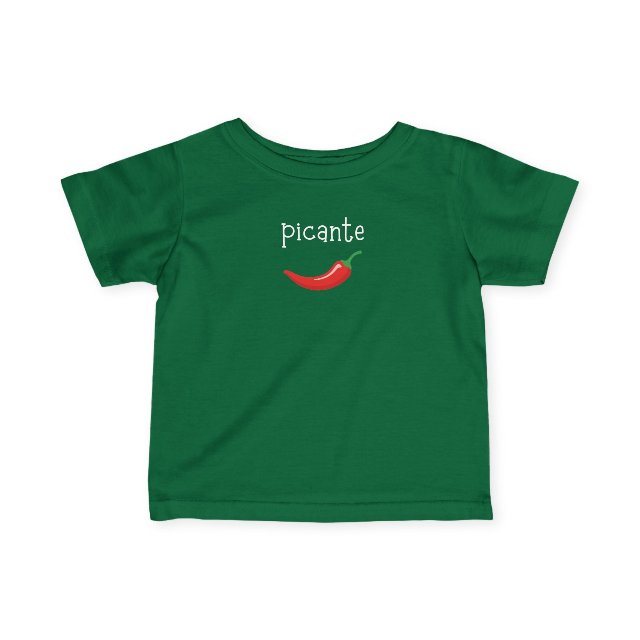 Picante Spicy Spanish Chili Pepper Infant Tee Baby Green Shirt, Spanish Word Design Kids clothes La Vie Bien Picante Spicy Spanish Chili Pepper Infant Tee Baby Green Shirt, Spanish Word Design