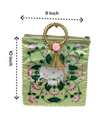 Pichwai Print Silk Bags with Zipper & Round Handle, Set of 5 Traditional Gifts La Vie Bien Pichwai Print Silk Bags with Zipper & Round Handle, Set of 5