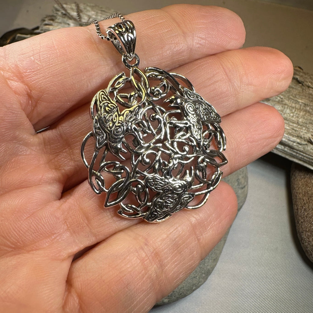 Pictish Triple Celtic Raven Necklace in Sterling Silver Pendant La Vie Bien Pictish Triple Celtic Raven Necklace in Sterling Silver