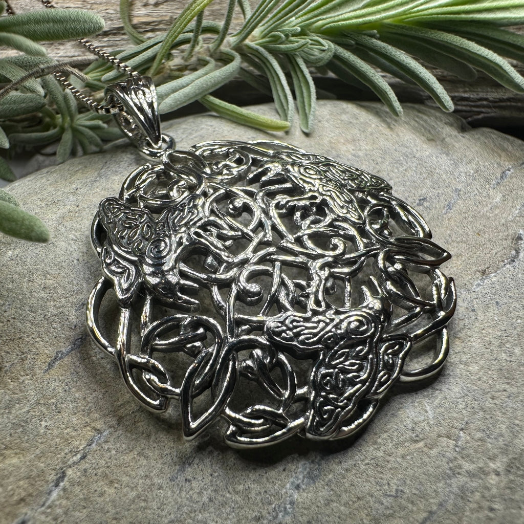 Pictish Triple Celtic Raven Necklace in Sterling Silver Pendant La Vie Bien Pictish Triple Celtic Raven Necklace in Sterling Silver