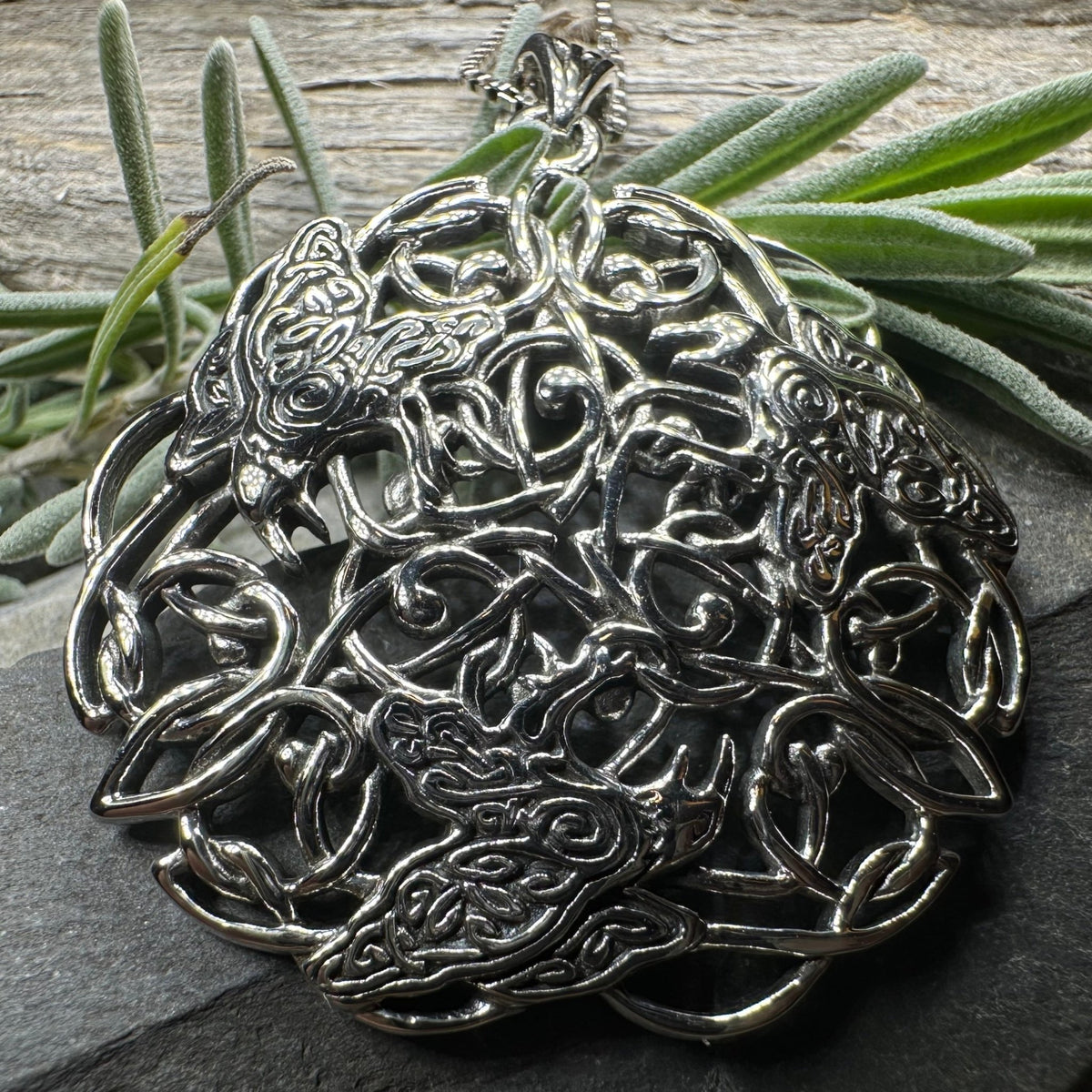 Pictish Triple Celtic Raven Necklace in Sterling Silver Pendant La Vie Bien Pictish Triple Celtic Raven Necklace in Sterling Silver