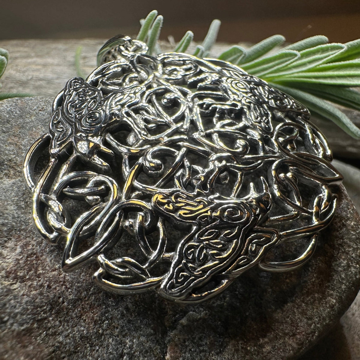 Pictish Triple Celtic Raven Necklace in Sterling Silver Pendant La Vie Bien Pictish Triple Celtic Raven Necklace in Sterling Silver