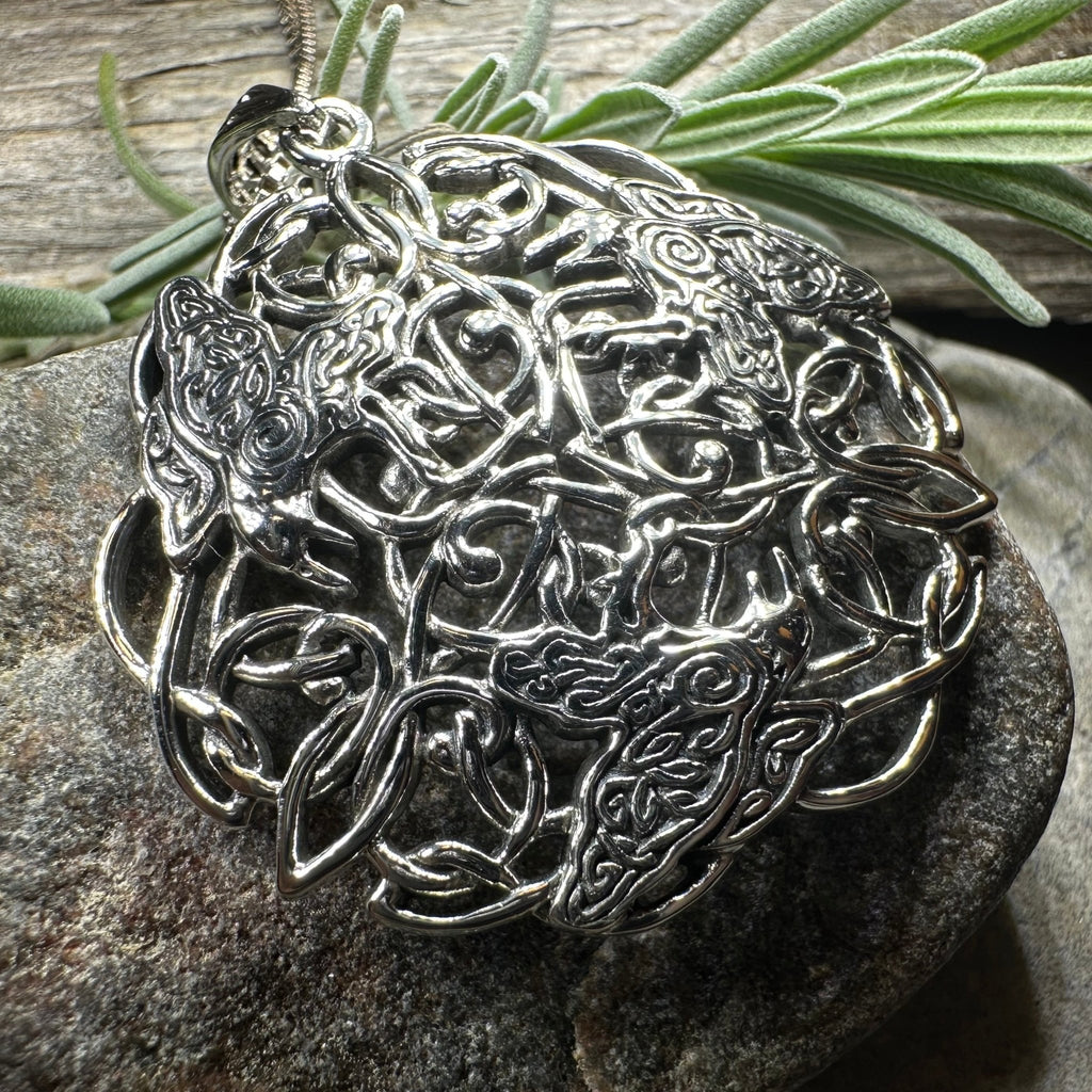 Pictish Triple Celtic Raven Necklace in Sterling Silver Pendant La Vie Bien Pictish Triple Celtic Raven Necklace in Sterling Silver