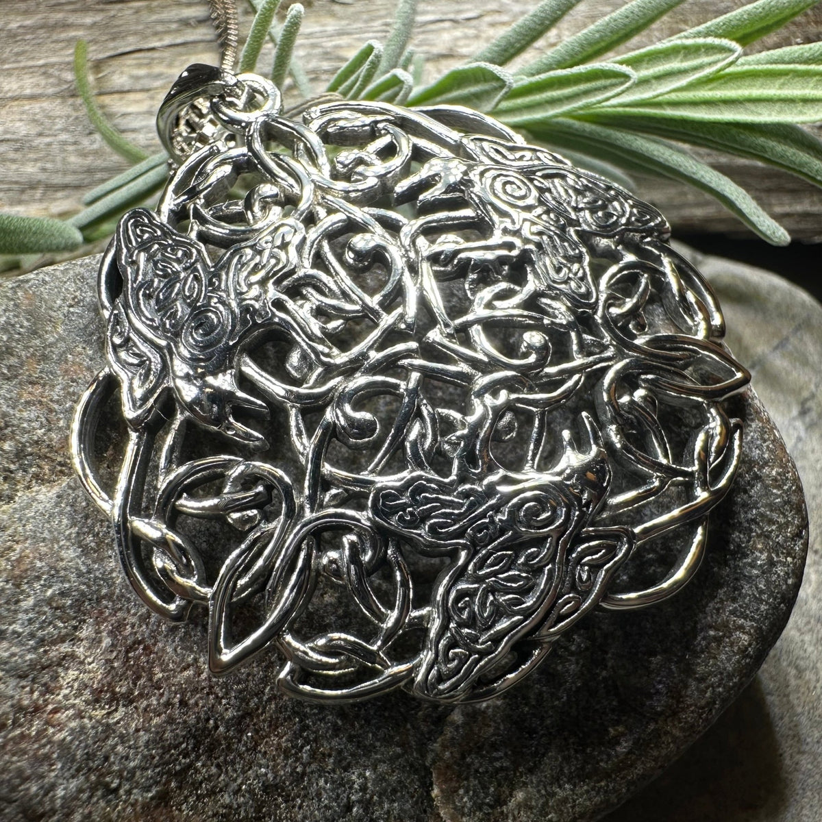 Pictish Triple Celtic Raven Necklace in Sterling Silver Pendant La Vie Bien Pictish Triple Celtic Raven Necklace in Sterling Silver