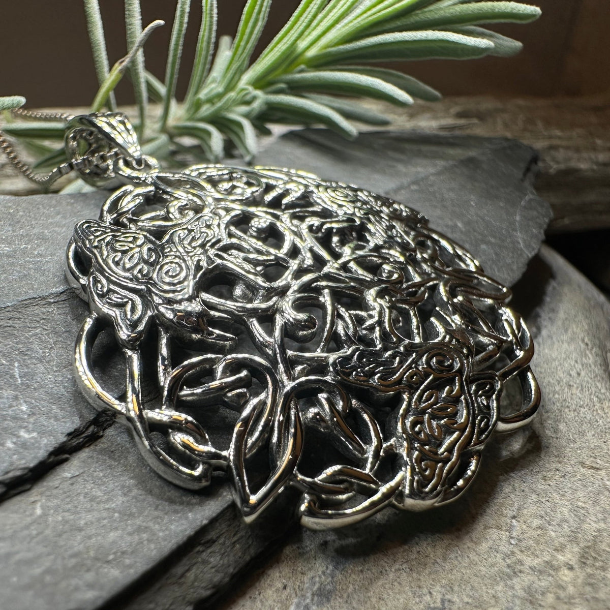 Pictish Triple Celtic Raven Necklace in Sterling Silver Pendant La Vie Bien Pictish Triple Celtic Raven Necklace in Sterling Silver