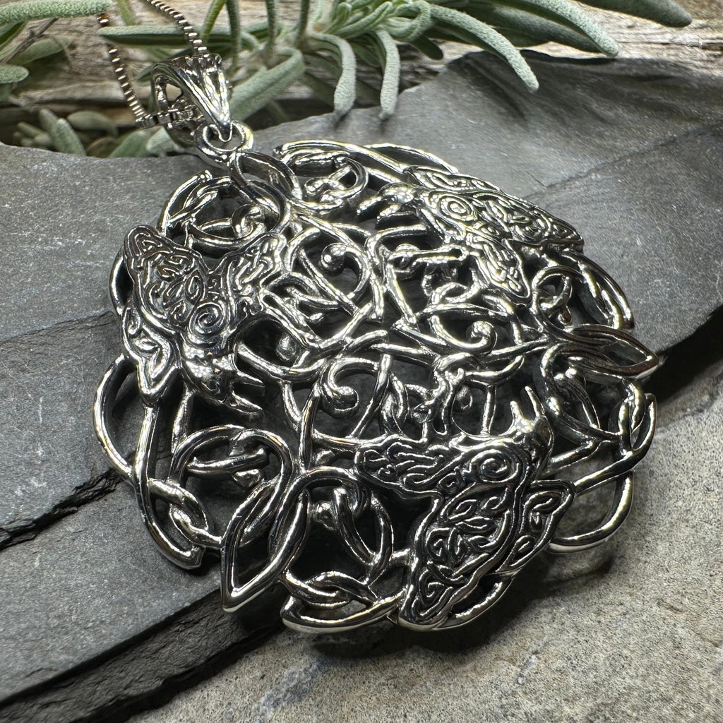 Pictish Triple Celtic Raven Necklace in Sterling Silver Pendant La Vie Bien Pictish Triple Celtic Raven Necklace in Sterling Silver