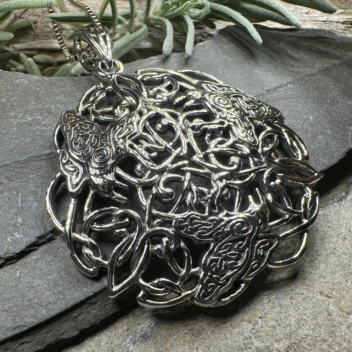 Pictish Triple Celtic Raven Necklace in Sterling Silver Pendant La Vie Bien Pictish Triple Celtic Raven Necklace in Sterling Silver