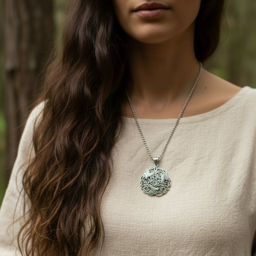 Pictish Triple Celtic Raven Necklace in Sterling Silver Pendant La Vie Bien Pictish Triple Celtic Raven Necklace in Sterling Silver
