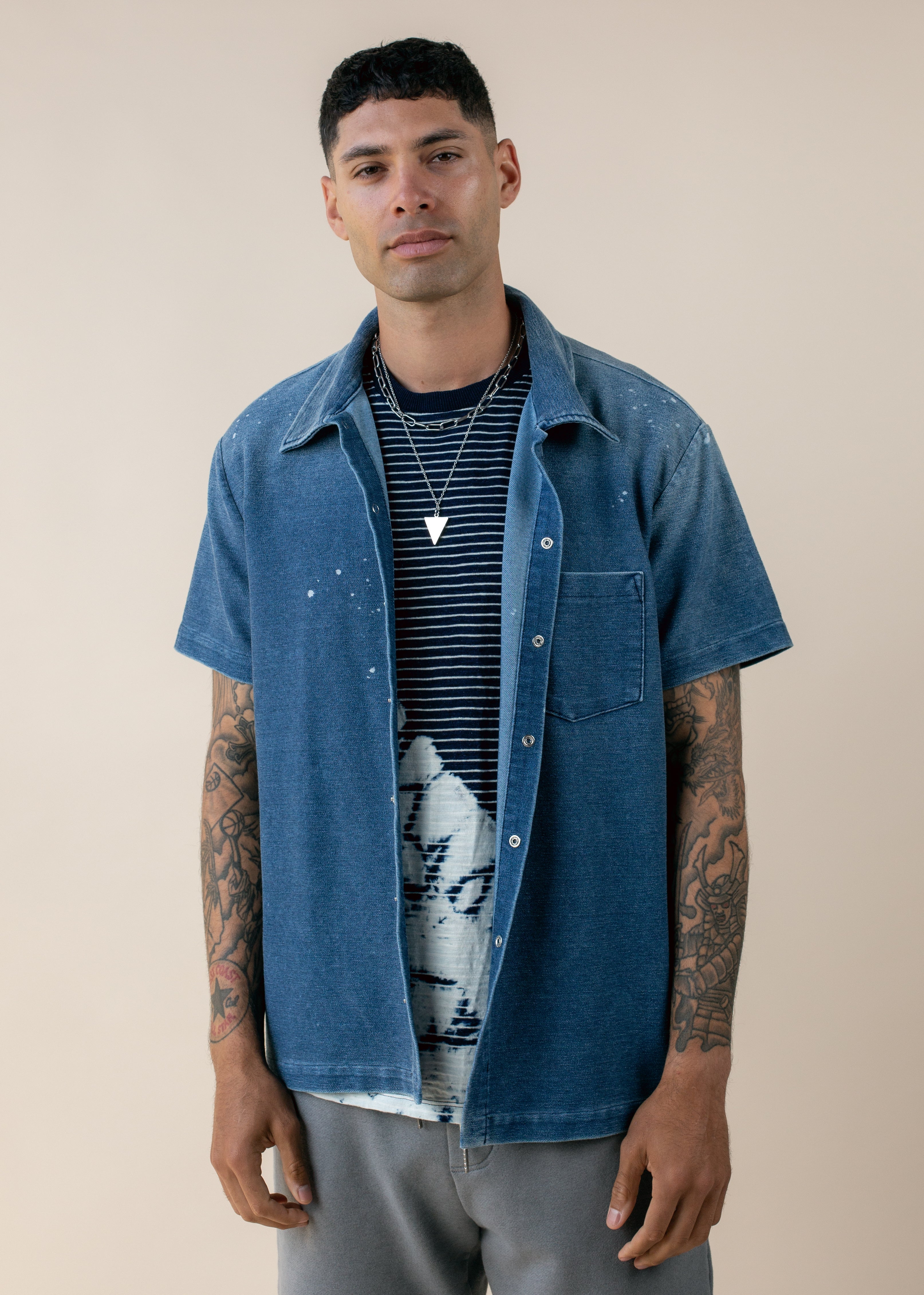 Short Sleeve Indigo Button Down