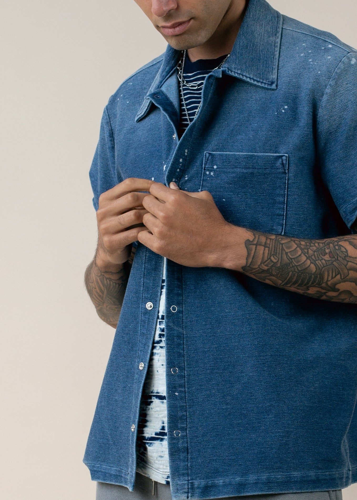 Short Sleeve Indigo Button Down