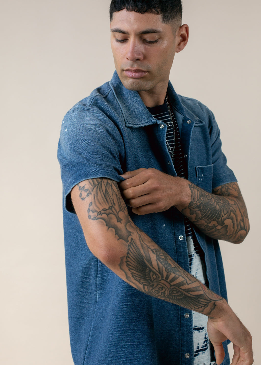 Short Sleeve Indigo Button Down