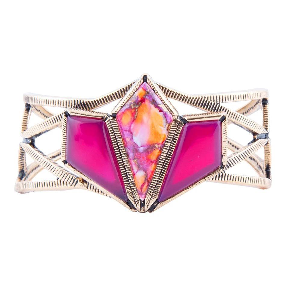 Pink Agate and Coral Matrix Golden Cuff Bracelet by Barse Jewelry