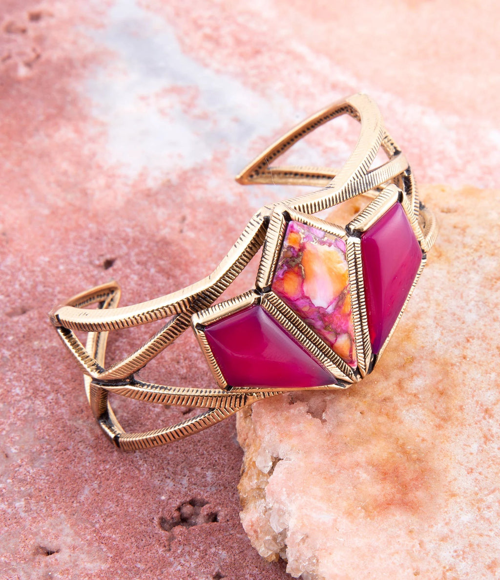 Pink Agate and Coral Matrix Golden Cuff Bracelet by Barse Jewelry