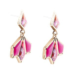 Pink Agate and Shell Matrix Golden Statement Earrings by Barse Jewelry