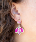 Pink Agate and Shell Matrix Golden Statement Earrings by Barse Jewelry