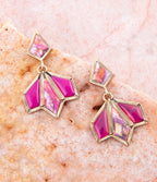 Pink Agate and Shell Matrix Golden Statement Earrings by Barse Jewelry