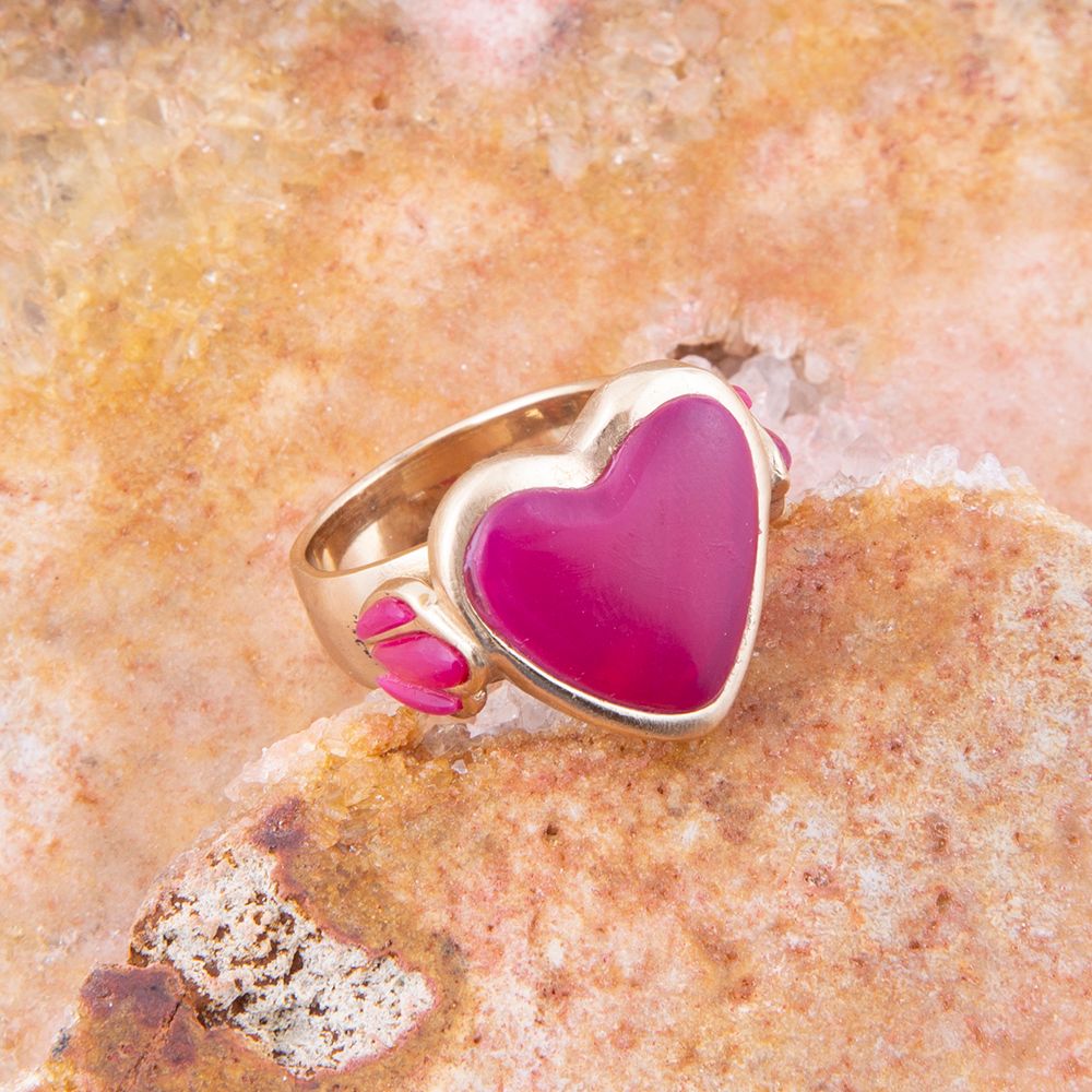 Pink Agate Heart Golden Statement Ring Rings La Vie Bien Pink Agate Heart Golden Statement Ring
