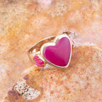 Pink Agate Heart Golden Statement Ring Rings La Vie Bien Pink Agate Heart Golden Statement Ring