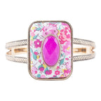 Pink Agate Stacked Stone Floral Cuff Bracelet Bracelets La Vie Bien Pink Agate Stacked Stone Floral Cuff Bracelet