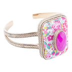 Pink Agate Stacked Stone Floral Cuff Bracelet Bracelets La Vie Bien Pink Agate Stacked Stone Floral Cuff Bracelet