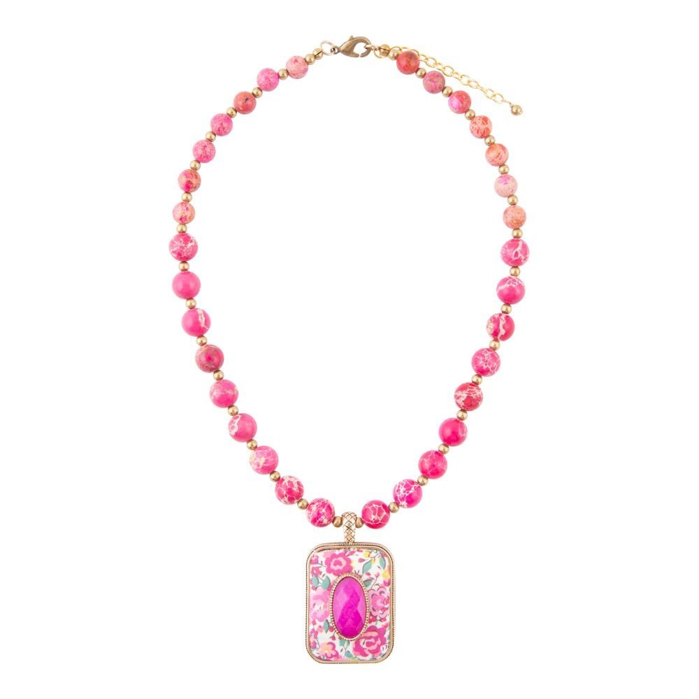 Pink Agate Stacked Stone Floral Pendant Necklace Necklaces La Vie Bien Pink Agate Stacked Stone Floral Pendant Necklace