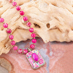 Pink Agate Stacked Stone Floral Pendant Necklace Necklaces La Vie Bien Pink Agate Stacked Stone Floral Pendant Necklace