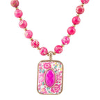 Pink Agate Stacked Stone Floral Pendant Necklace Necklaces La Vie Bien Pink Agate Stacked Stone Floral Pendant Necklace