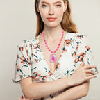 Pink Agate Stacked Stone Floral Pendant Necklace Necklaces La Vie Bien Pink Agate Stacked Stone Floral Pendant Necklace