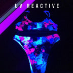 Pink and Blue Paint Splatter Sport Top & High-Waisted Bikini Swimsuit / Rave Set | UV Blacklight Reactive by BigTexFunkadelic