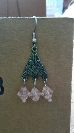 Pink and silver beaded dangle earrings, for pierced ears, handmade jewelry perfect for gifting, made in Michigan USA by My Store