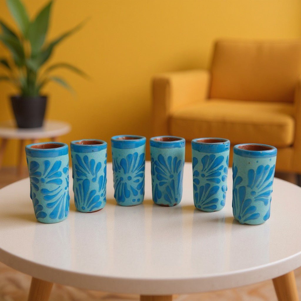 Pink & Blue Talavera Shot Glass Set | Gender Reveal Party Favors Mexican Shot Glass La Vie Bien Pink & Blue Talavera Shot Glass Set | Gender Reveal Party Favors