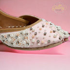 Pink Ethnic Punjabi leather Jutti with Pearl Work | Indian Traditional Mojari | Women's Khussa Shoes | Indian Ballet Flats Jutti La Vie Bien Pink Ethnic Punjabi leather Jutti with Pearl Work | Indian Traditional Mojari | Women's Khussa Shoes | Indian Ballet Flats
