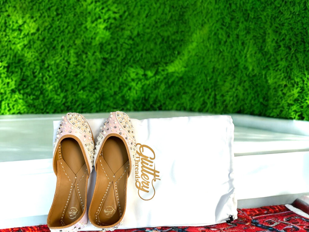 Pink Ethnic Punjabi leather Jutti with Pearl Work | Indian Traditional Mojari | Women's Khussa Shoes | Indian Ballet Flats Jutti La Vie Bien Pink Ethnic Punjabi leather Jutti with Pearl Work | Indian Traditional Mojari | Women's Khussa Shoes | Indian Ballet Flats