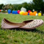 Pink Ethnic Punjabi leather Jutti with Pearl Work | Indian Traditional Mojari | Women's Khussa Shoes | Indian Ballet Flats Jutti La Vie Bien Pink Ethnic Punjabi leather Jutti with Pearl Work | Indian Traditional Mojari | Women's Khussa Shoes | Indian Ballet Flats