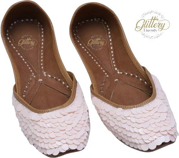 Pink Ethnic Punjabi Leather Jutti with Shell Work | Women's Indian Traditional Wear Mojari | Women's Khussa Shoes | Indian Ballet Flats Jutti La Vie Bien Pink Ethnic Punjabi Leather Jutti with Shell Work | Women's Indian Traditional Wear Mojari | Women's Khussa Shoes | Indian Ballet Flats