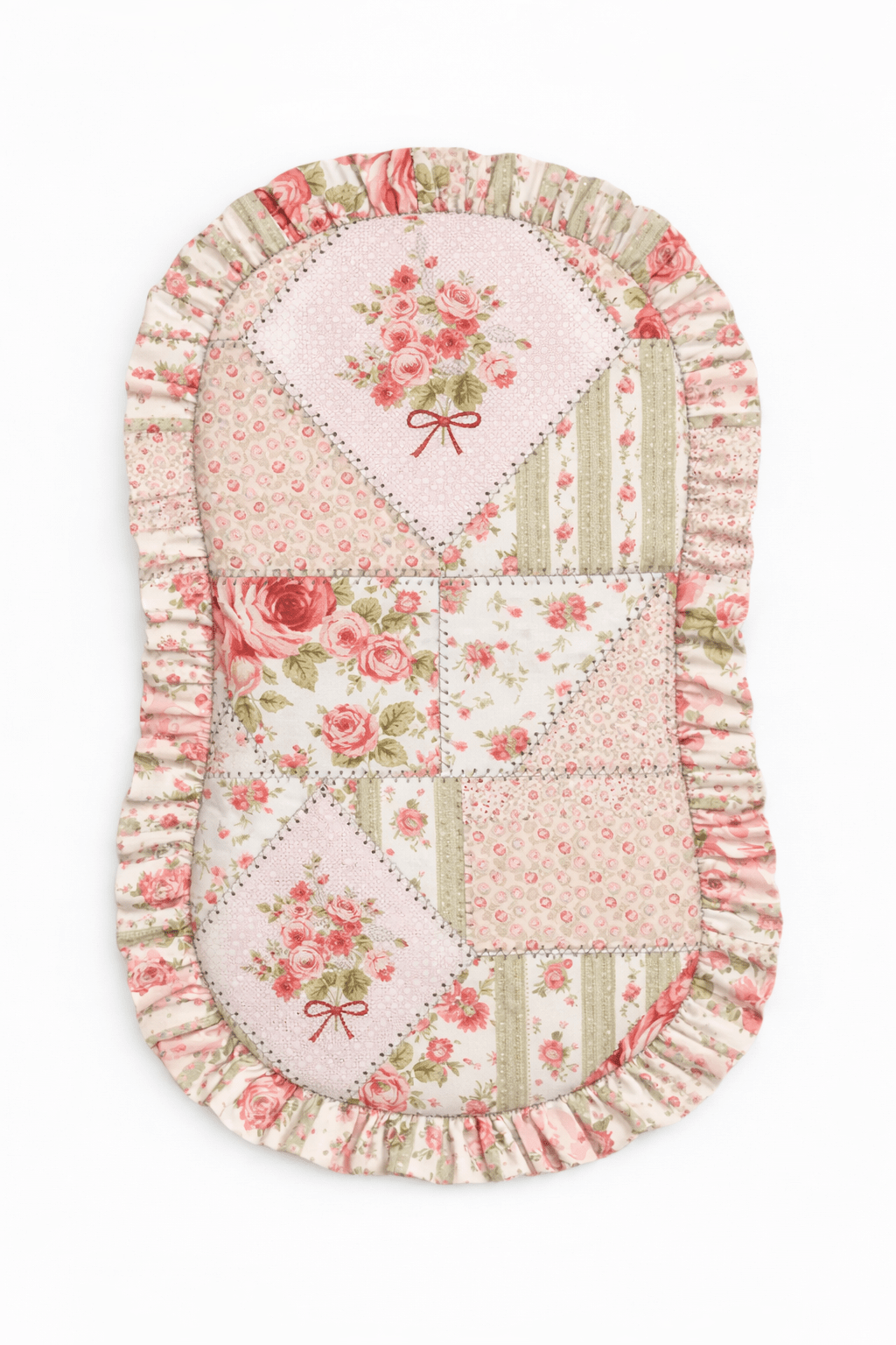 Pink Floral Patch Ruffle Baby Lounger Cover La Vie Bien Pink Floral Patch Ruffle Baby Lounger Cover