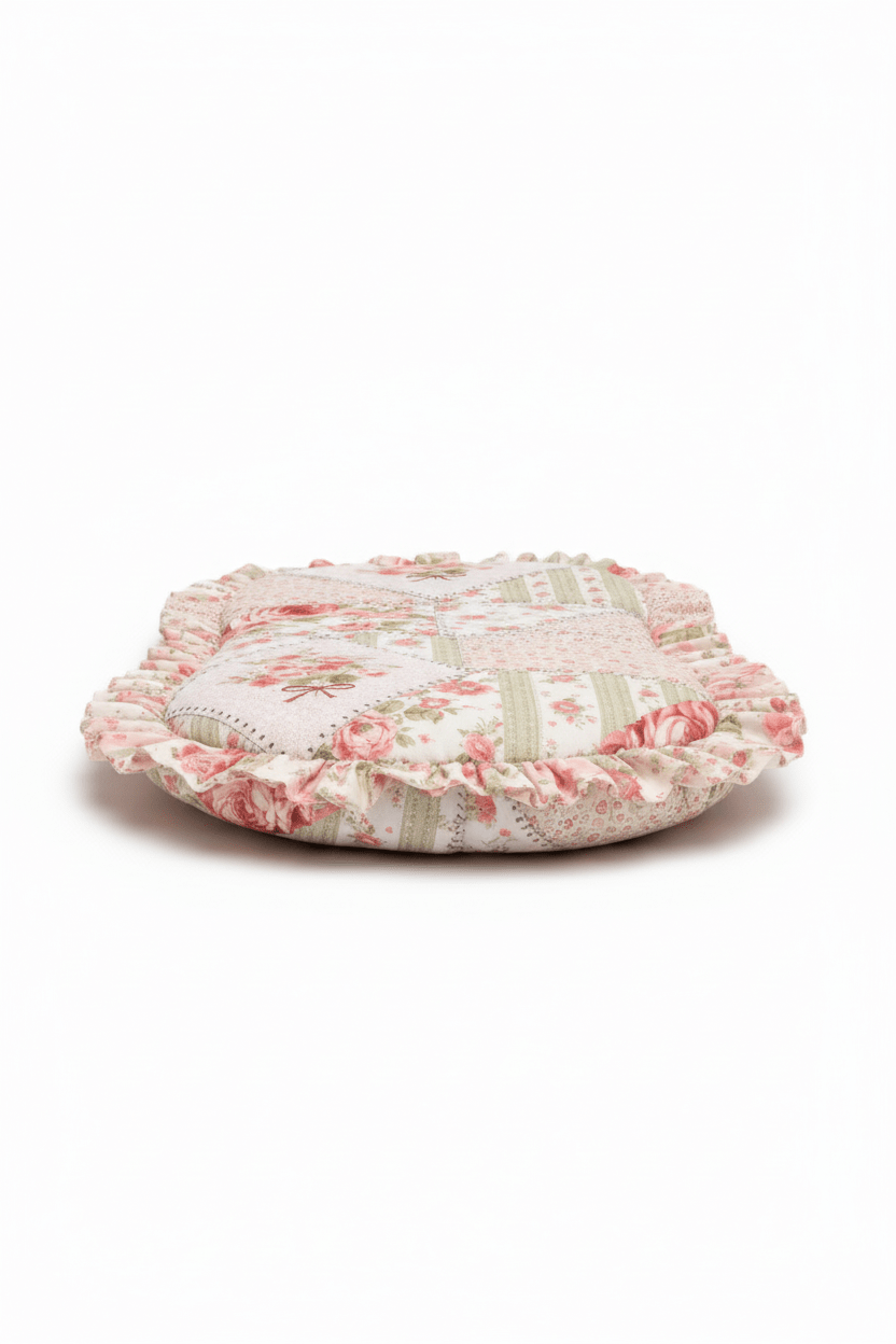 Pink Floral Patch Ruffle Baby Lounger Cover La Vie Bien Pink Floral Patch Ruffle Baby Lounger Cover