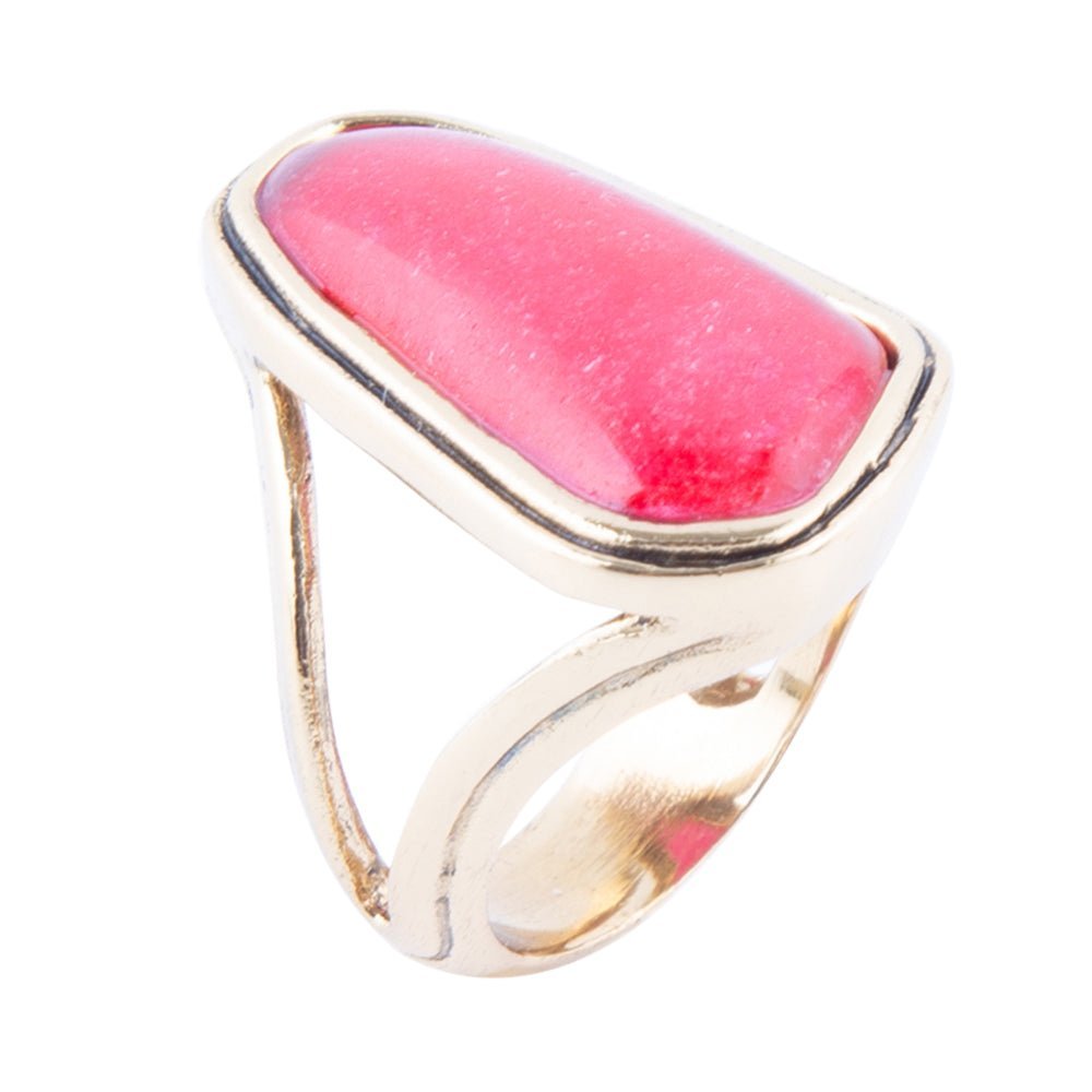 Pink Fuchsia Agate and Golden Abstract Ring Rings La Vie Bien Pink Fuchsia Agate and Golden Abstract Ring