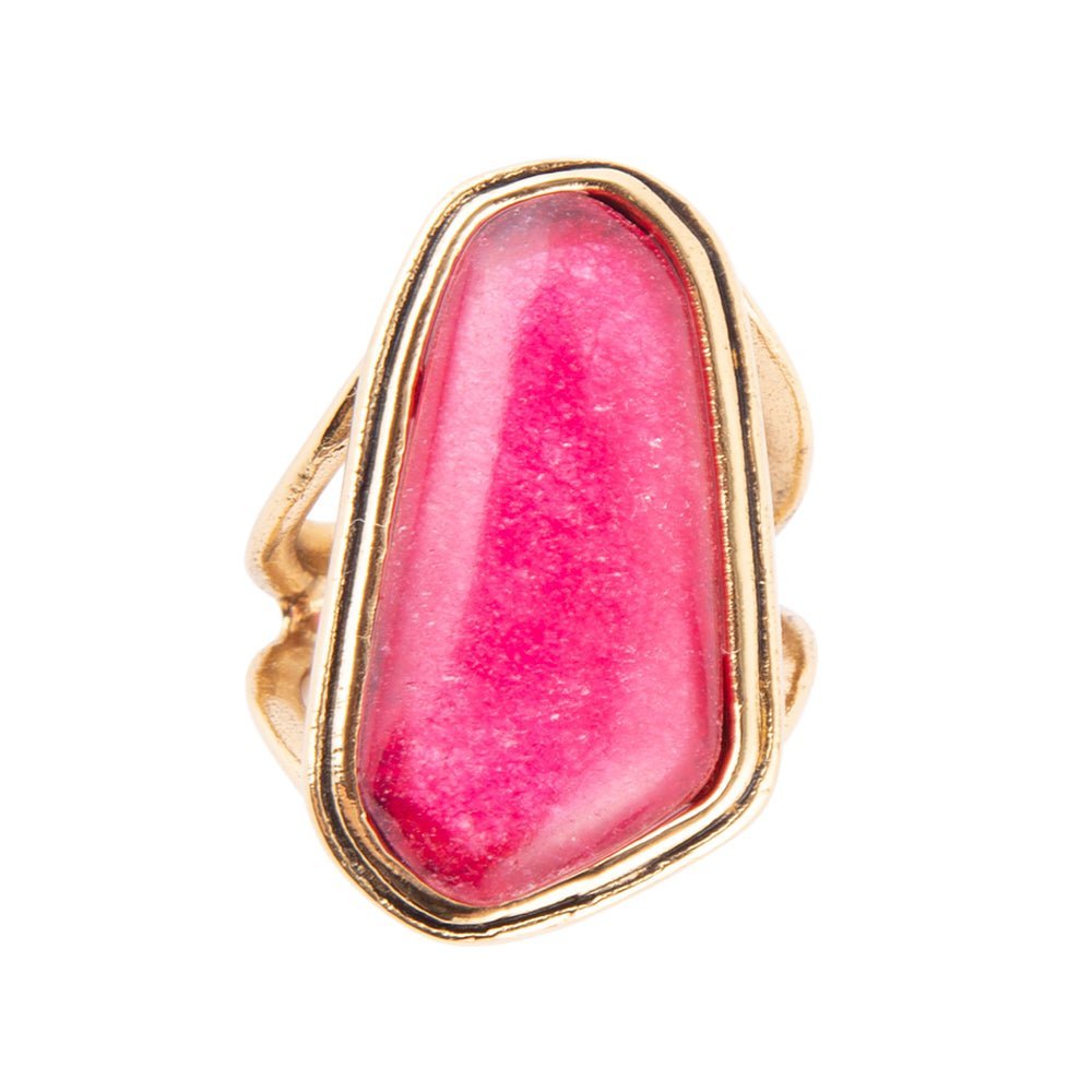 Pink Fuchsia Agate and Golden Abstract Ring Rings La Vie Bien Pink Fuchsia Agate and Golden Abstract Ring