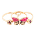 Pink Fuchsia Agate Golden Butterflies Triple Ring Set Rings La Vie Bien Pink Fuchsia Agate Golden Butterflies Triple Ring Set
