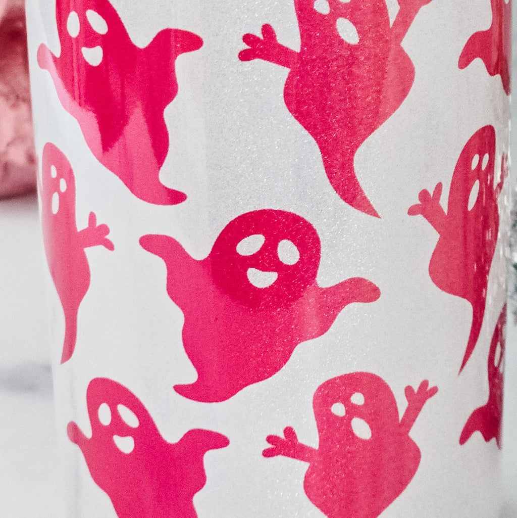 Pink Ghost Sparkly Printed Iced Coffee Cup Drinkware La Vie Bien Pink Ghost Sparkly Printed Iced Coffee Cup