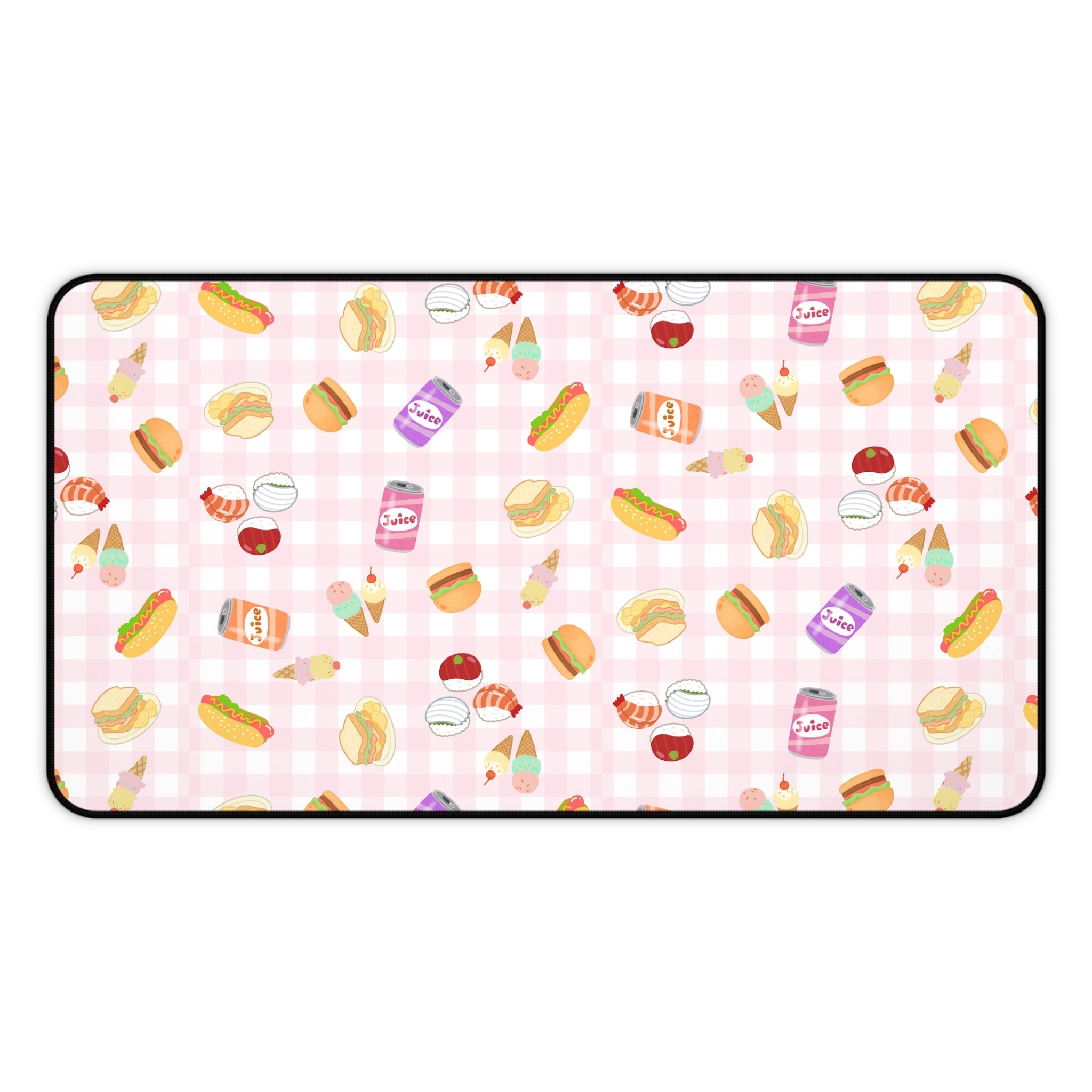 Pink gingham Foodie Picnic Snacks Desk Mat, Cute Food Pattern, light plaid Background Home Decor La Vie Bien Pink gingham Foodie Picnic Snacks Desk Mat, Cute Food Pattern, light plaid Background