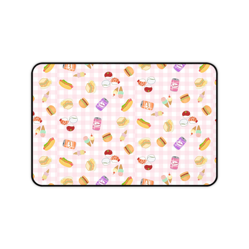 Pink gingham Foodie Picnic Snacks Desk Mat, Cute Food Pattern, light plaid Background Home Decor La Vie Bien Pink gingham Foodie Picnic Snacks Desk Mat, Cute Food Pattern, light plaid Background