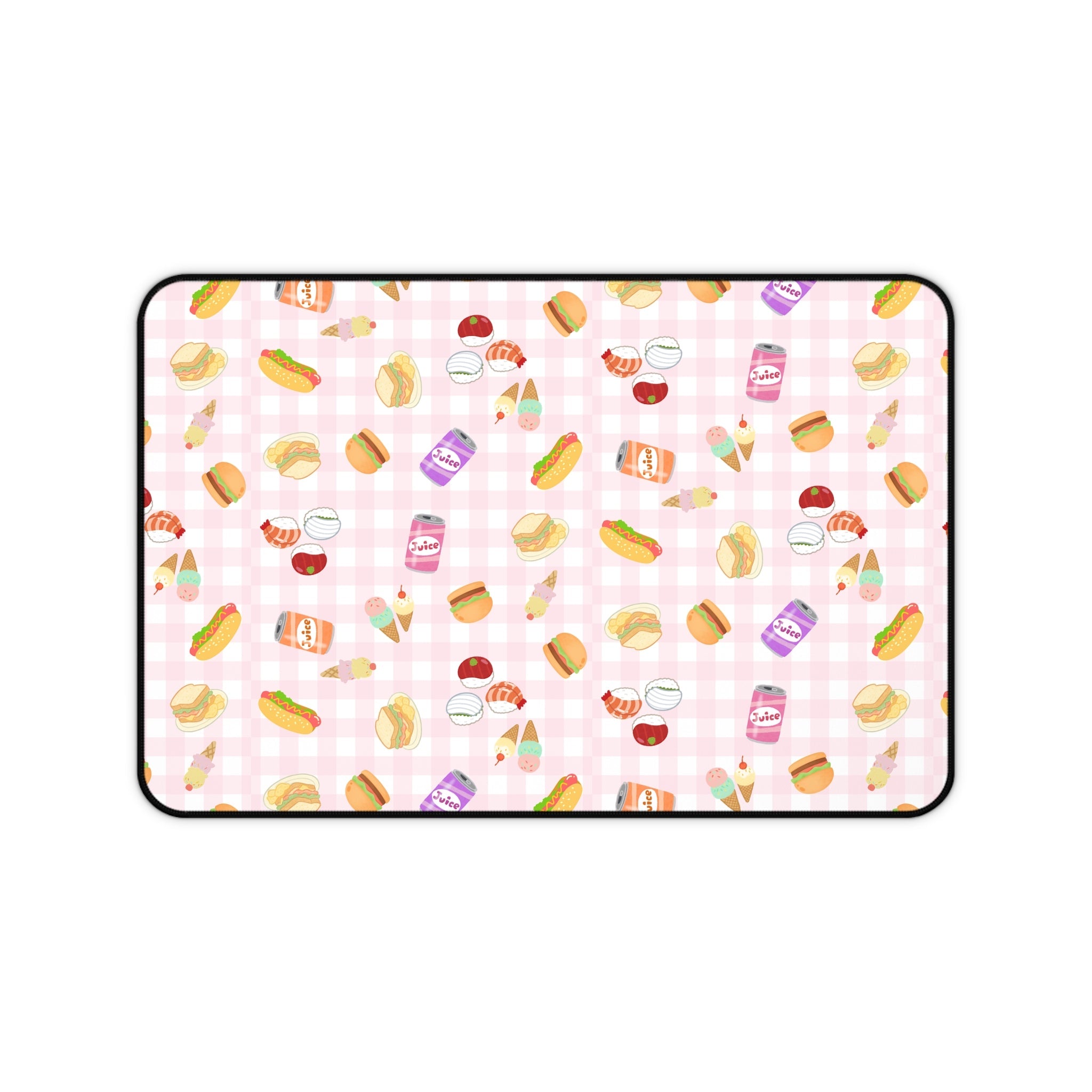 Pink gingham Foodie Picnic Snacks Desk Mat, Cute Food Pattern, light plaid Background Home Decor La Vie Bien Pink gingham Foodie Picnic Snacks Desk Mat, Cute Food Pattern, light plaid Background
