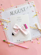 Pink Gingham Pencil Medium Hair Bow by Evie Pearl Handmade