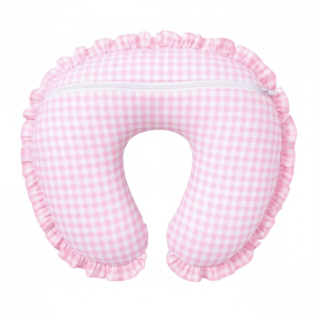 Pink Gingham Ruffle Nursing Pillow Cover La Vie Bien Pink Gingham Ruffle Nursing Pillow Cover