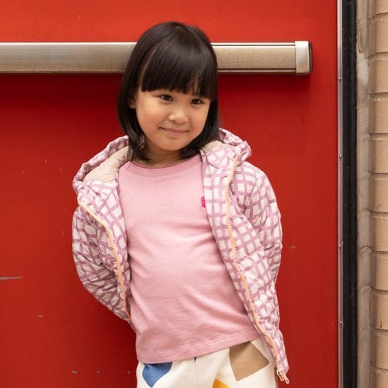 Pink Grid Puffer Jackets La Vie Bien Pink Grid Puffer